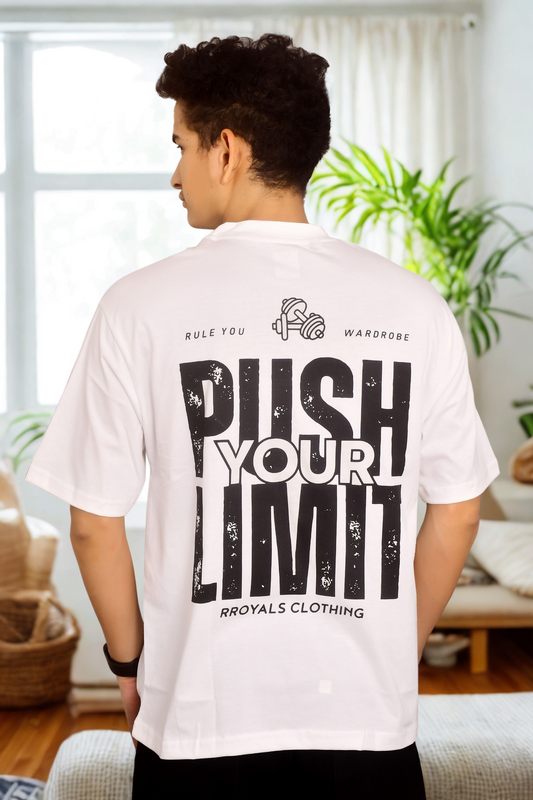 RROYALS “Push Your Limit” Oversized White T-Shirt – Unisex Streetwear