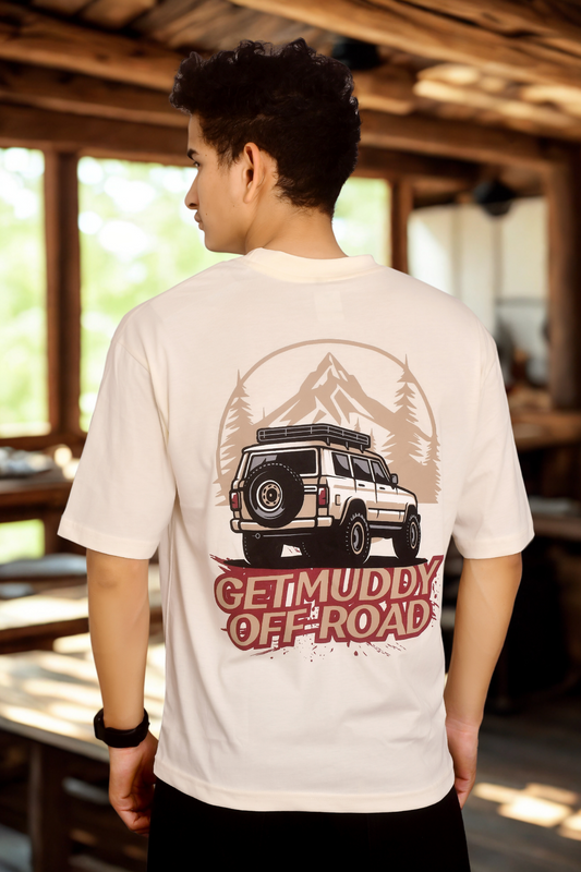 RROYALS “Adventure Get Muddy” Oversized Cream T-Shirt – Off-Road Graphic Tee